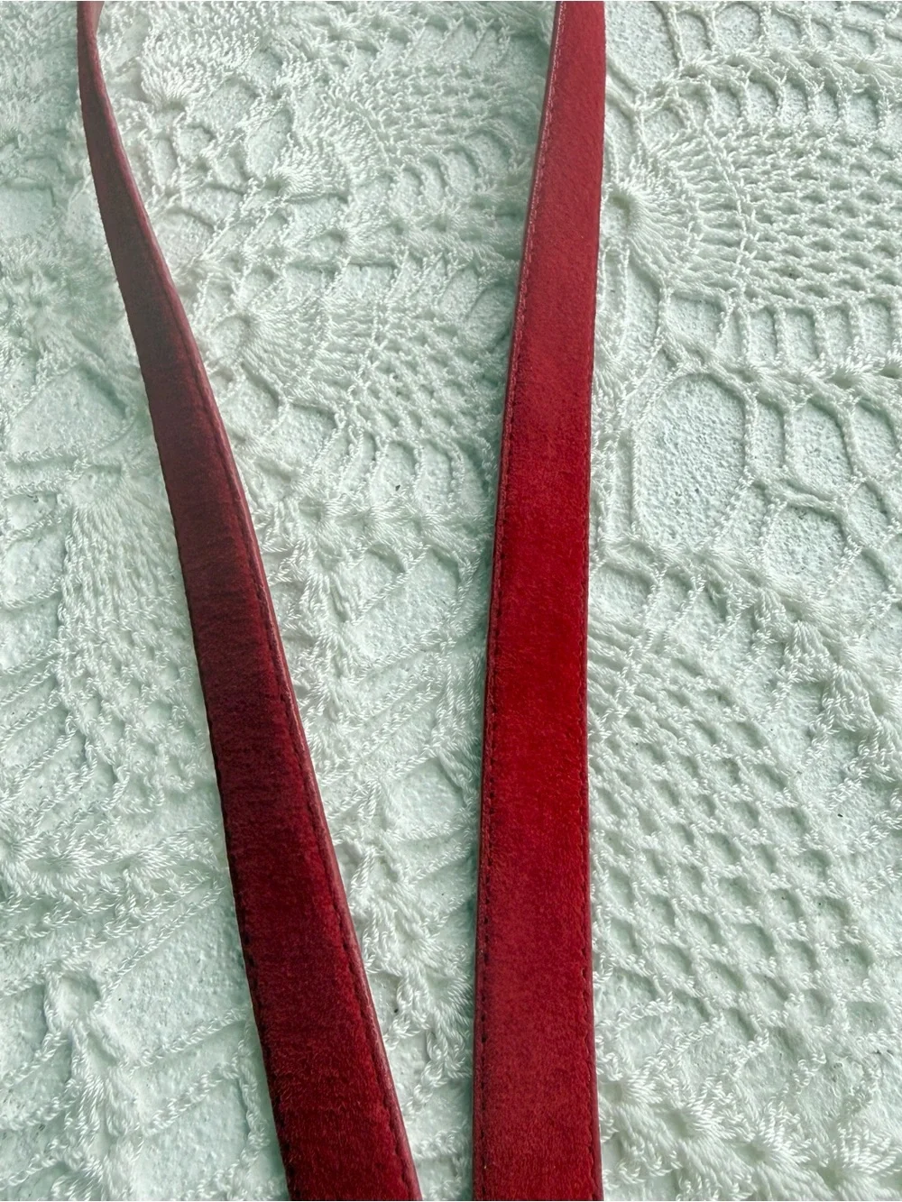 Vintage Red Suede Leather Skinny Belt Gold Buckle Made in Taiwan 90s